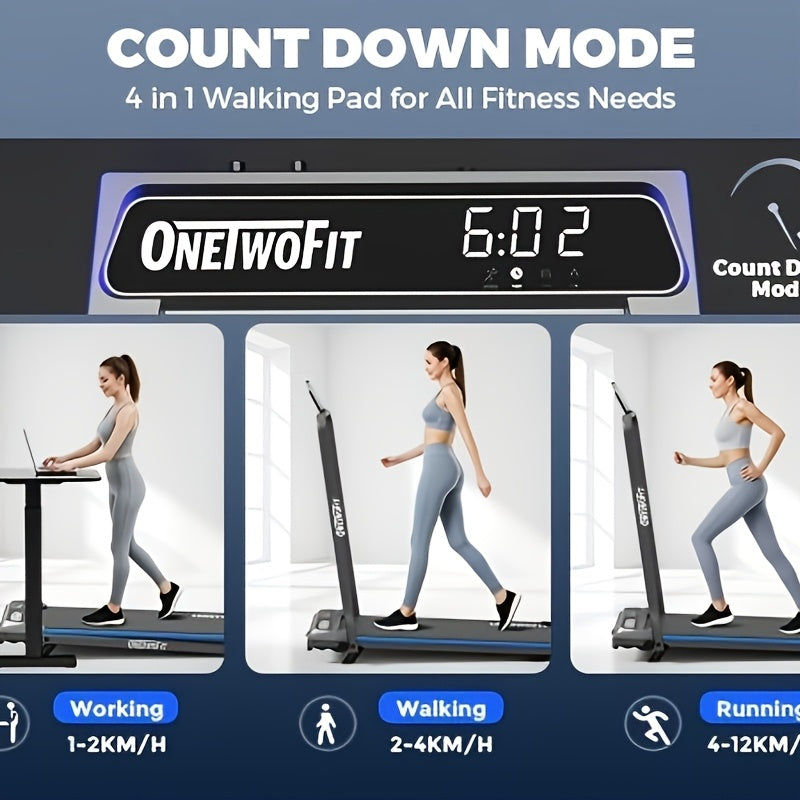 Onetwofit Walking Pad with Incline, Electric Treadmill Under Desk Running Machine Space Saving with LED Display  for Home Office