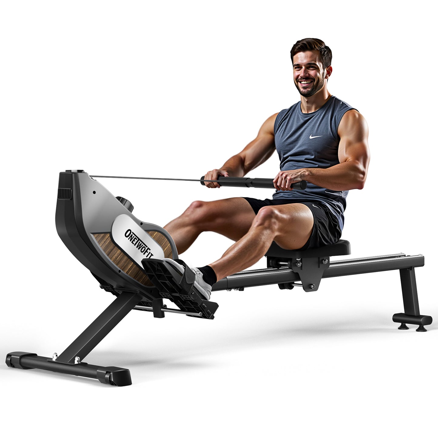 ONETWOFIT Rowing Machines Foldable For Home Gym, Folding Magnetic Rower Machine, Dual Slide Rails 16 Levels Of Quiet Resistance, 350lbs Weight Capacity