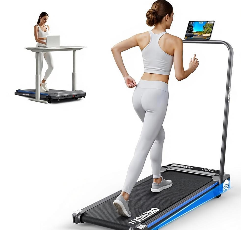 Onetwofit Walking Pad with Incline, Electric Treadmill Under Desk Running Machine Space Saving with LED Display  for Home Office