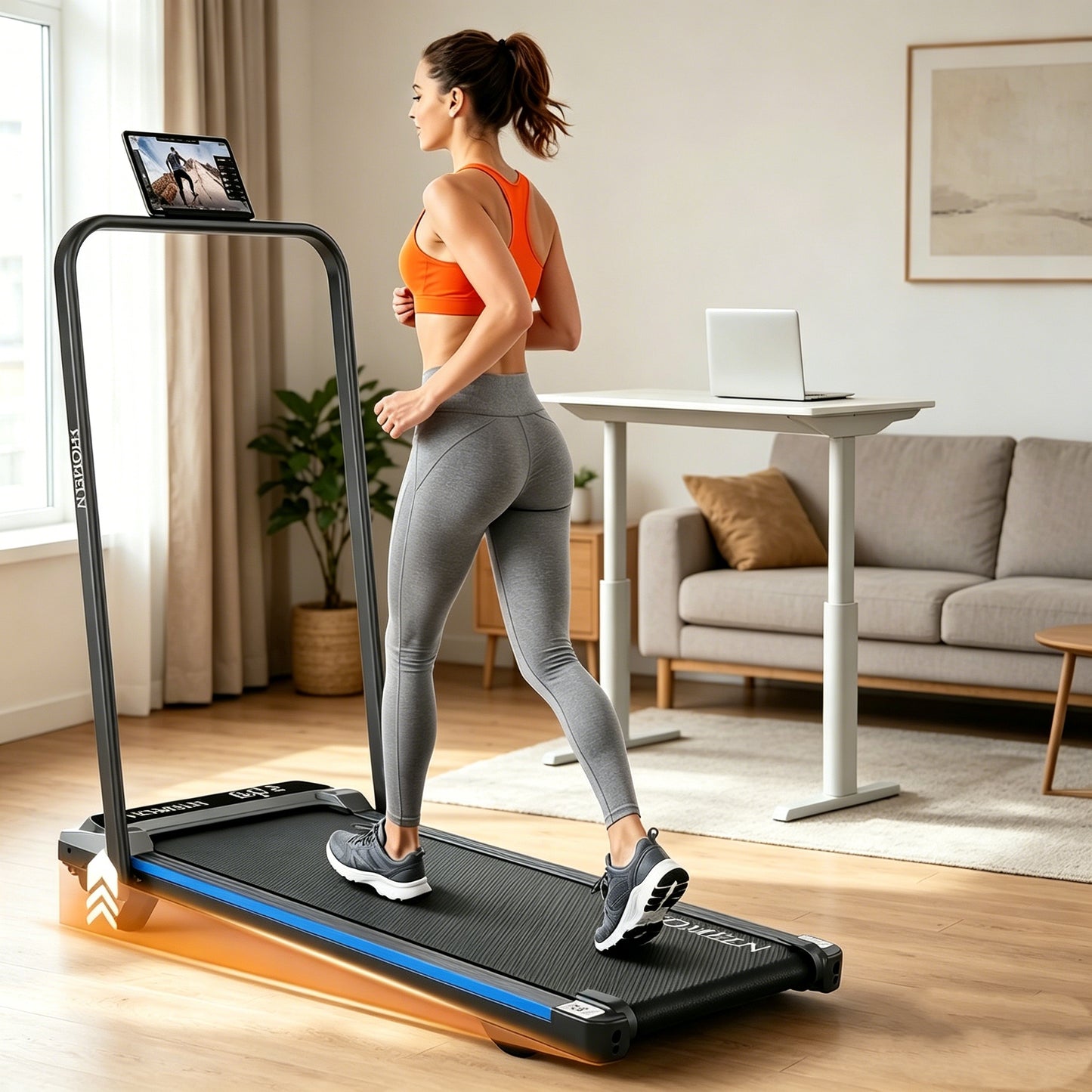 Onetwofit Walking Pad with Incline, Electric Treadmill Under Desk Running Machine Space Saving with LED Display  for Home Office