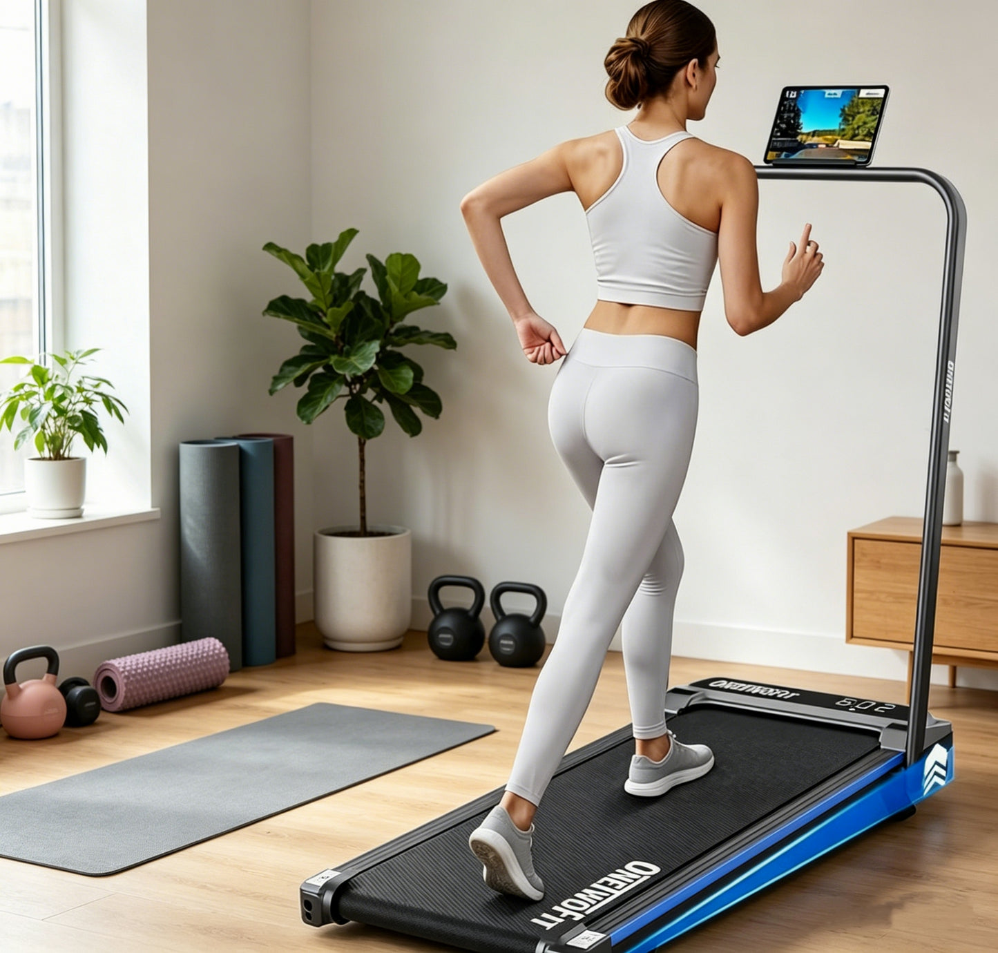 Onetwofit Walking Pad with Incline, Electric Treadmill Under Desk Running Machine Space Saving with LED Display  for Home Office