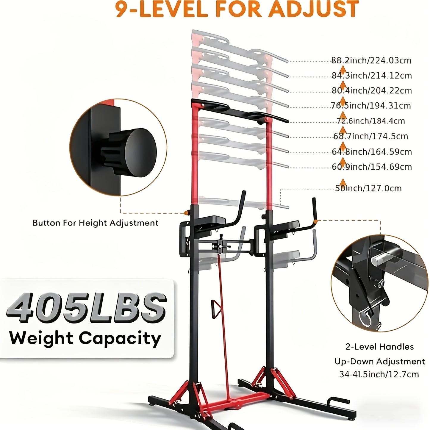 ONETWOFIT Power Tower Pull Up Bar Station, Heavy Duty Strength Training Fitness Equipment, Multi-Function Adjustable Height Foldable Dip Station For Home Gym Workout, Pull Up Stand 405LBS
