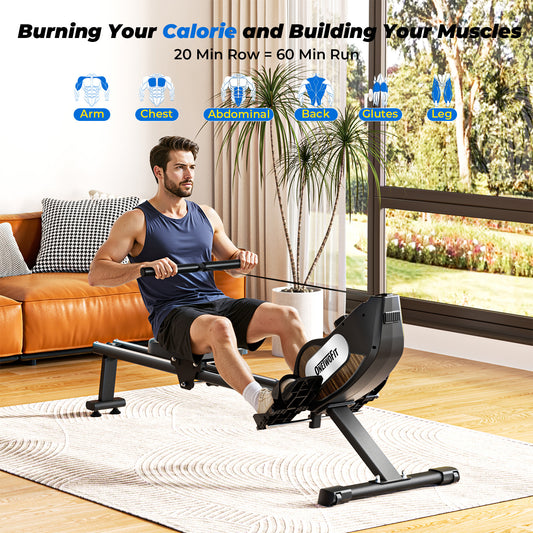 ONETWOFIT Rowing Machines Foldable For Home Gym, Folding Magnetic Rower Machine, Dual Slide Rails 16 Levels Of Quiet Resistance, 350lbs Weight Capacity
