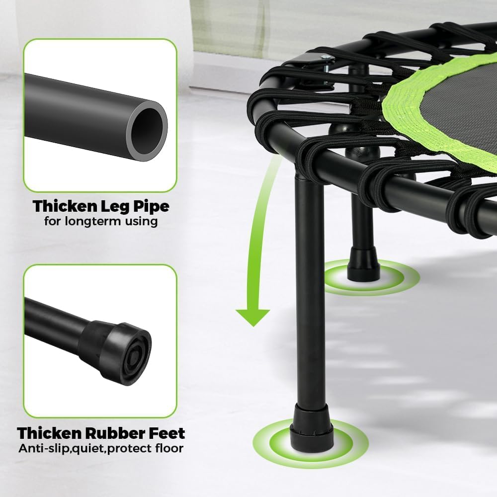 ONETWOFIT Foldable Rebounder Trampoline for Adults, 45" Mini Fitness Trampoline W/Adjustable Foam Handle Bungees, Quiet Exercise Trampoline Max Load 330lbs