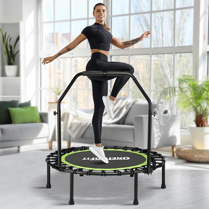 ONETWOFIT Foldable Rebounder Trampoline for Adults, 45" Mini Fitness Trampoline W/Adjustable Foam Handle Bungees, Quiet Exercise Trampoline Max Load 330lbs