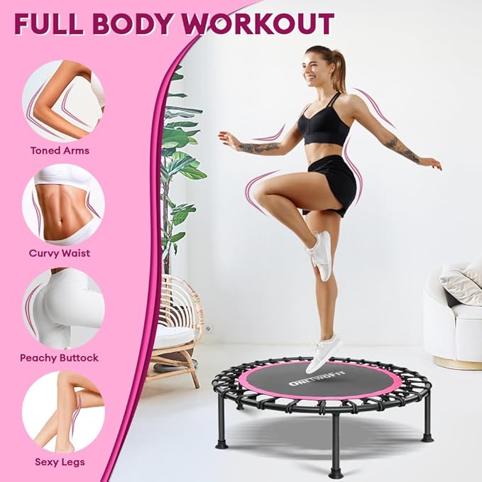 ONETWOFIT 42" Rebounder Trampoline for Adults, Silent Mini Trampoline Indoor Exercise Fitness Trampoline Bungee Rebounder
