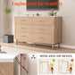 Nidouillet Fluted Dresser for Bedroom, 6-Drawer Modern Chest with Faux Marble Top, 47" Wide Natural Oak Organizer with Spacious Storage and an Easy-Wipe Marble Top for Living Room & Hallway AB034201