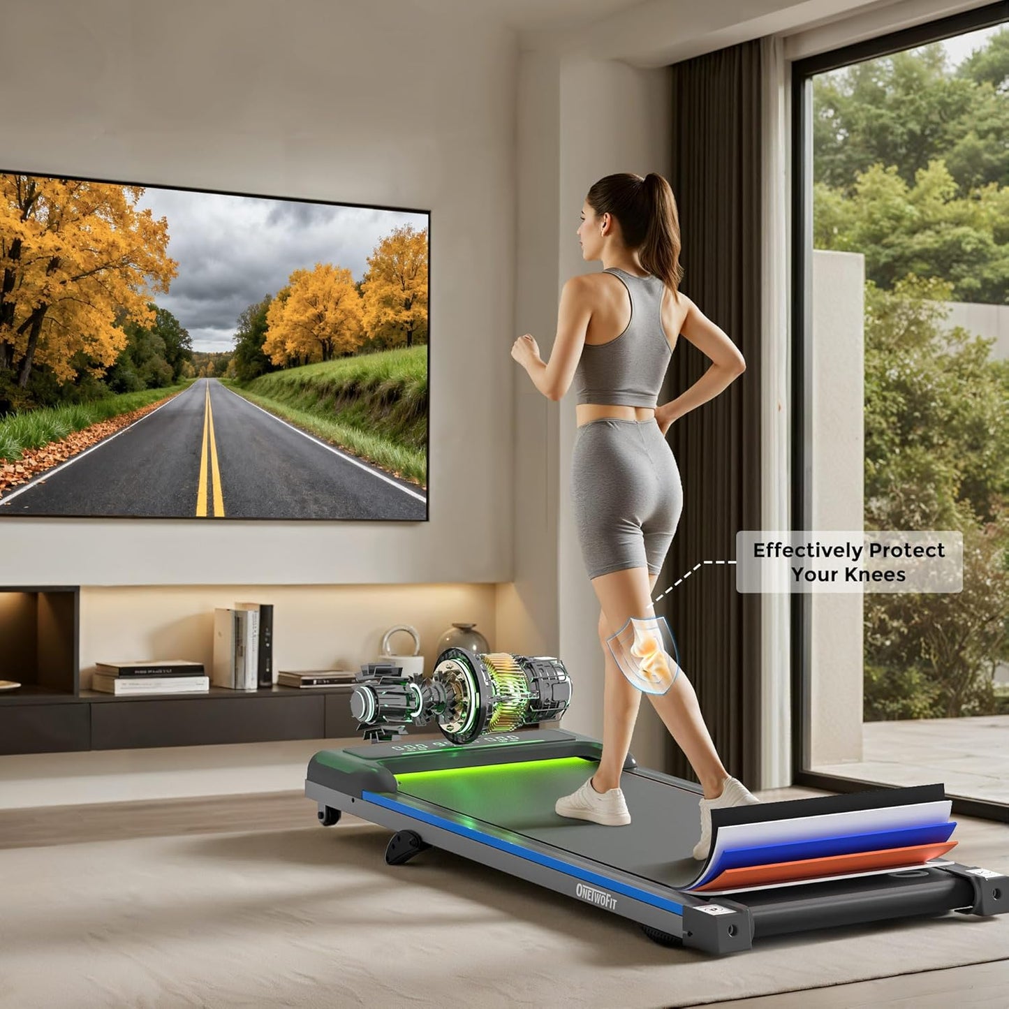 ONETWOFIT Folding Treadmill for Home,Foldable Walking Treadmill,Desk treadmill,Electric Treadmill with Max Speed/Space Save/Fixed Incline/264lbs High Weight Capacity for Home Office Machine