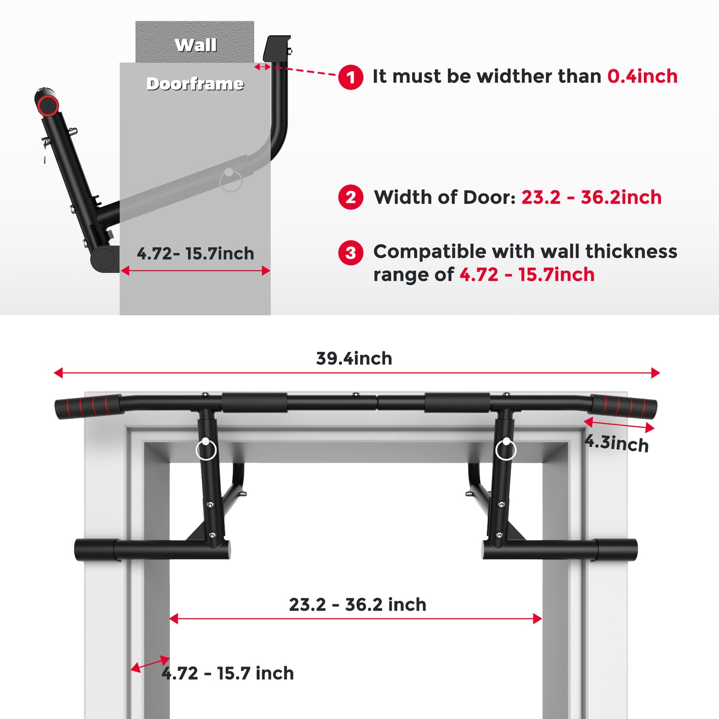 ONETWOFIT Pull Up Bar for Doorway, 440 lbs Heavy Duty Adjustable Portable Upper Body Fitness Workout Bar for Home Gyms