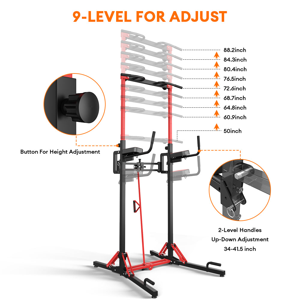 ONETWOFIT Power Tower Pull Up Bar Station, Multi-Function Adjustable Height Foldable Dip Station