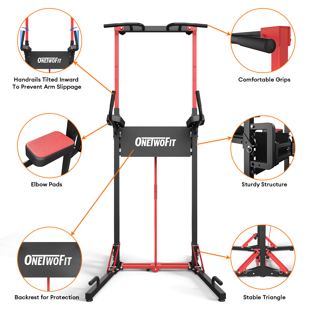 ONETWOFIT Power Tower Pull Up Bar Station, Multi-Function Adjustable Height Foldable Dip Station