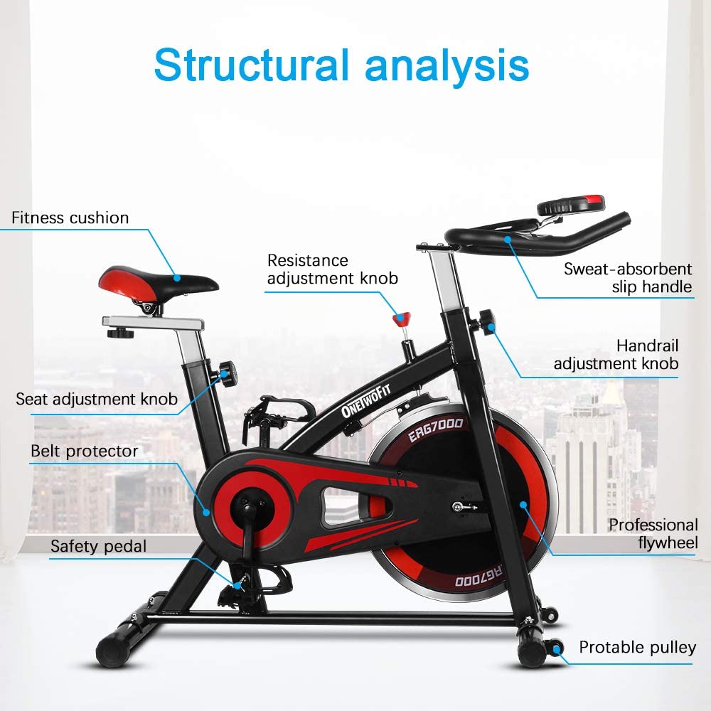 Indoor Cycling Exercise Bike with Adjustable Handlebars & Seat, 13KG Flywheel Resistance LCD Display Multi-functional Monitor for Home