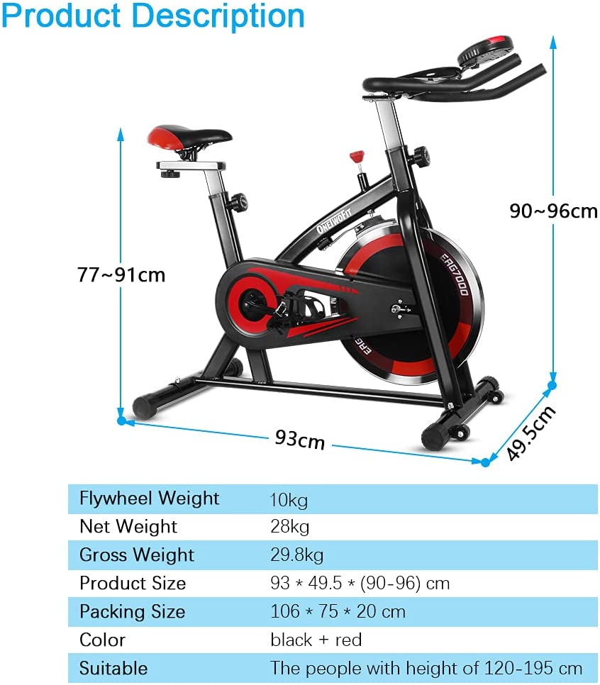 Indoor Cycling Exercise Bike with Adjustable Handlebars & Seat, 13KG Flywheel Resistance LCD Display Multi-functional Monitor for Home