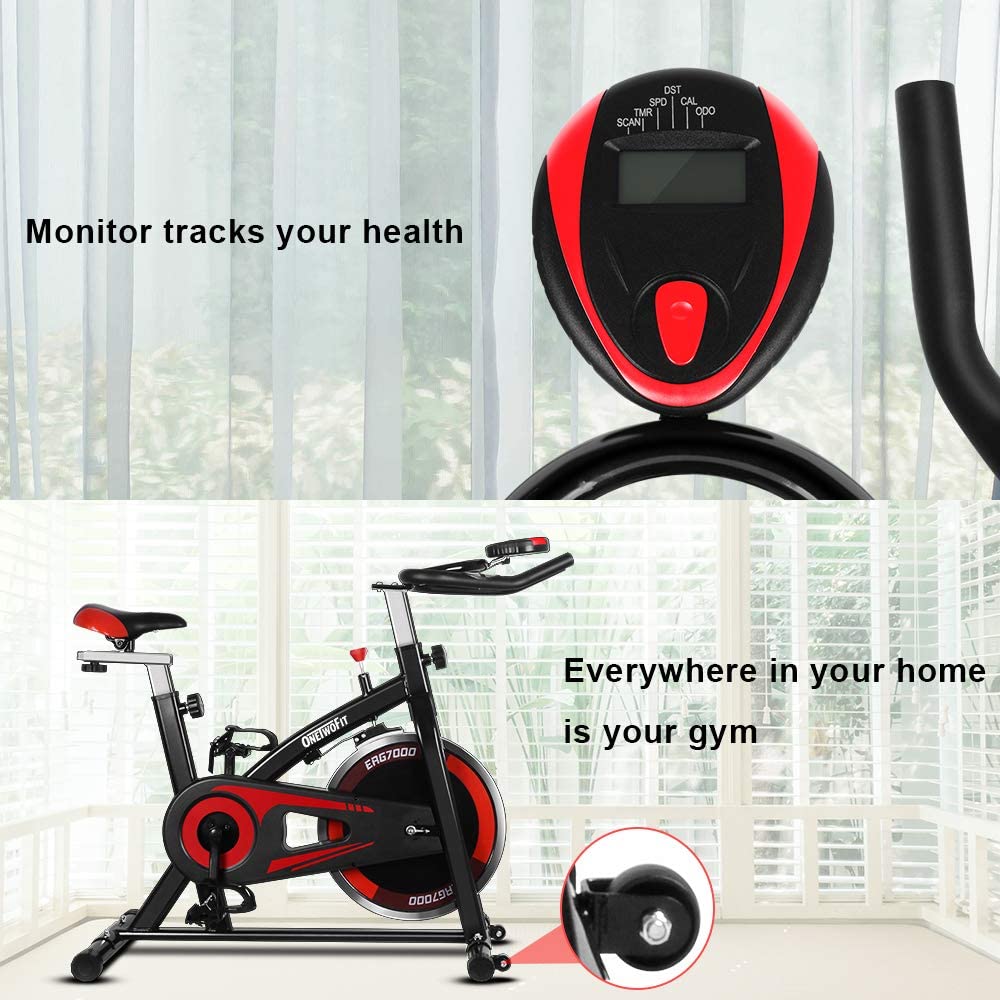 Indoor Cycling Exercise Bike with Adjustable Handlebars & Seat, 13KG Flywheel Resistance LCD Display Multi-functional Monitor for Home