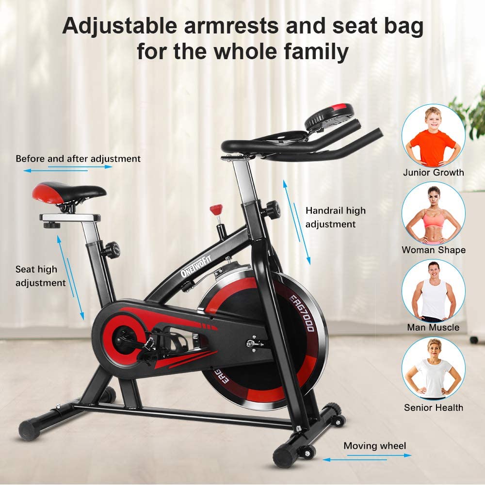 Indoor Cycling Exercise Bike with Adjustable Handlebars & Seat, 13KG Flywheel Resistance LCD Display Multi-functional Monitor for Home