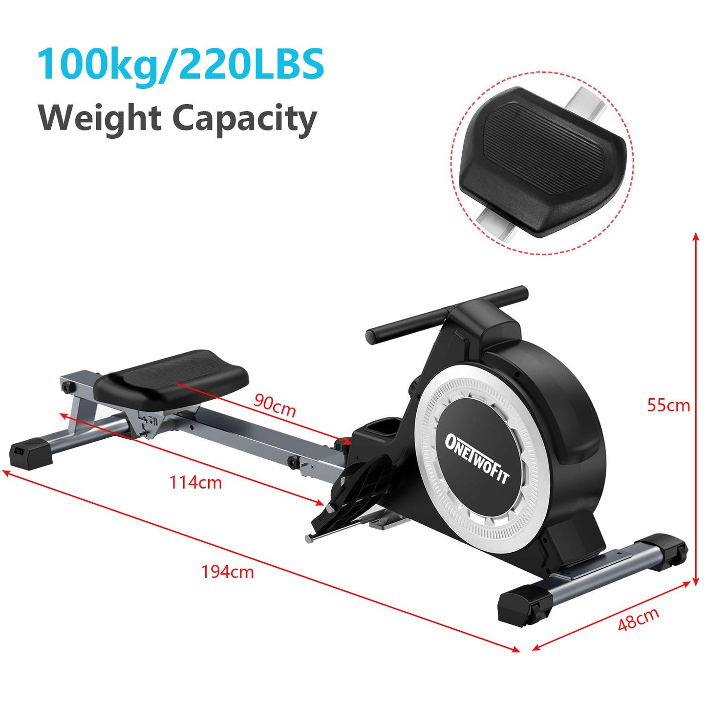 OneTwoFit Rowing Machine Rower 220 lb Max Weight OT267