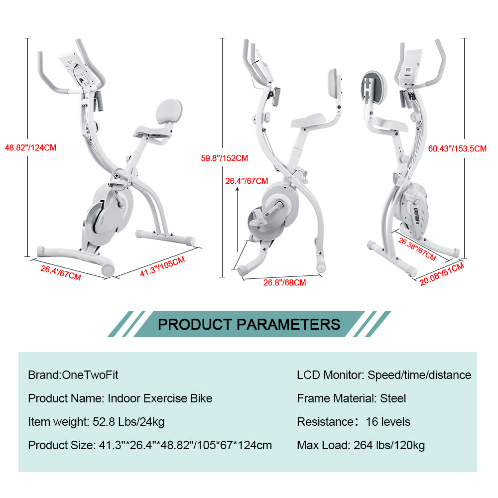 Magnetic Semi-Recumbent Bike Upright Folding Bike with Pulse Rate and Comfort XL With High Weight Capacity OT202